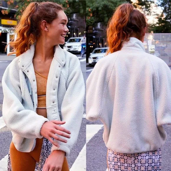 Free People Movement Hit The Slopes Salt Water Blue Grey Fleece Jacket - Picture 1 of 12